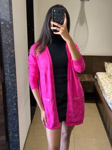 Bright Pink Open Front Cardigan