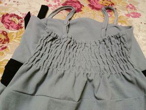 Blue Dress with Black Ribbon