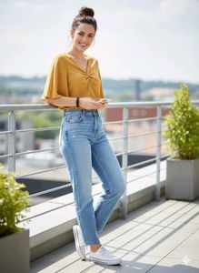 Mustard Yellow V-Neck Blouse with Bell Sleeves