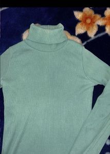Mint Green And Black Turtleneck Top