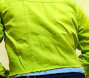 Stylish Crop Lime Green Denim Jacket For Girls