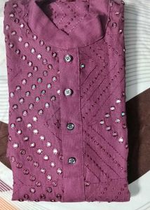 BURGUNDY MIRROR WORK KURTA
