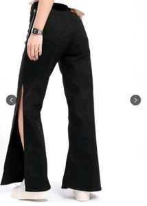 Chain Side Cut Black Jeans