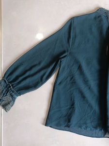 Teal Blouse with Crochet Collar