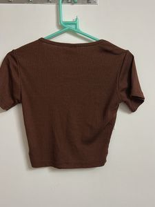 Brown Ribbed Crop Top