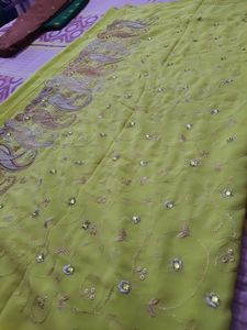 Lime Green Embroidered Saree