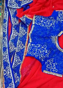 Red &amp; Blue Embellished Saree