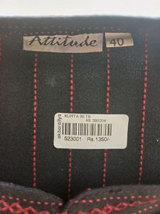 Kurta Chudidar Set (Black With Red Lines)