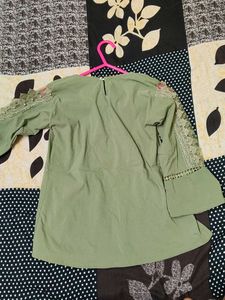Olive top peplum style with beads and lace work