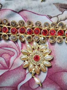 Red &amp; Gold Floral Choker Necklace Set