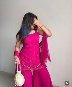 Magenta Embellished Kurta Set