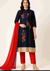 Beautiful Embroidered Rose Kurti Suit Set Dupata