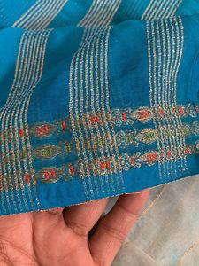 Blue Ombre Dupatta with Gold Accents