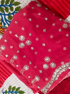 Silk Saree In Red Colour With Asthetic Blouse