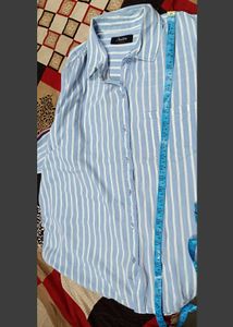 Branded Loose Fit Button Down - Blue Stripe Shirt