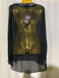 Sheer Black Fur Trim Tunic