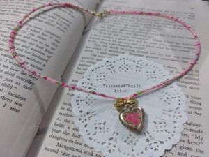 Hand painted Beaded Heart Locket Necklace