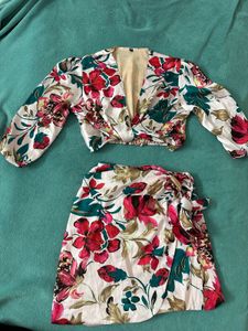 Floral Crop Top and Skirt Set