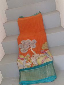Orange Scenic Print Saree