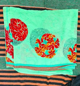 Floral Print Green Saree With Blouse