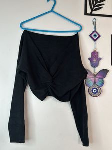 Off Shoulder Black Wool Top