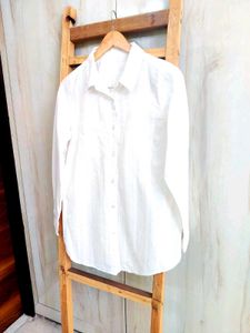 White Self Design Cotton Shirt Size-38