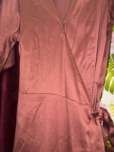 Peach Satin Wrap Dress