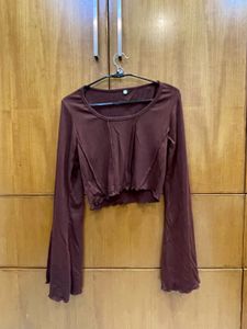 Brown Long Sleeve Crop Top