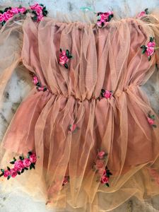 Floral Peach Net Off-Shoulder Top