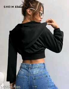 Black Cropped Zip-Up Hoodie