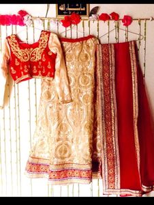 Red Bridal Lahanga Dupatta With Stitched Blouse