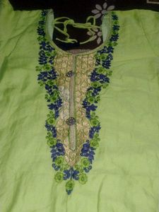 Lime Green &amp; Navy Embroidered Salwar Kameez