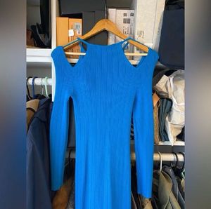 Zara Pointelle Blue Stretch Cold Shoulder Bodycon