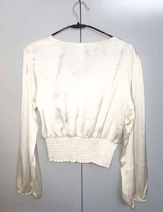 ZARA Off-White Satin Wrap Top