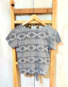 Grey Printed Cotton Top Size-34