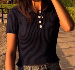 Cute Navy Cropped Knit Top