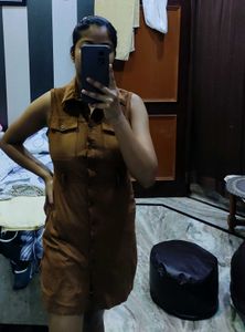 Brown Sleeveless Mini Dress