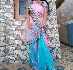 Elegant Pink &amp; Blue Saree