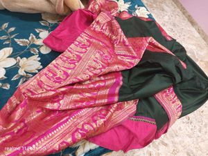 Elegant Green &amp; Pink Silk Saree