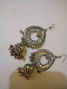 Silver Tone Jhumka Earrings