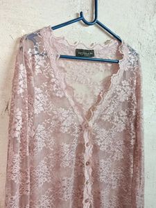 Partywear See-through Lace Shirt Top Pink