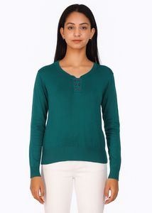 Green V-Neck Knit Sweater