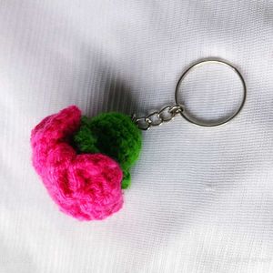 Pink Crochet Flower Keychain