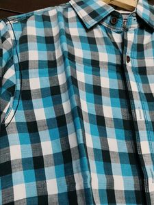 Mufti Men Teal green &amp; White Checkered Shirt