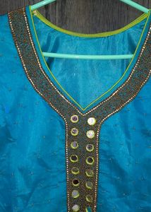 Sky Blue &amp; NEON Green Silk Salwar Suit Set