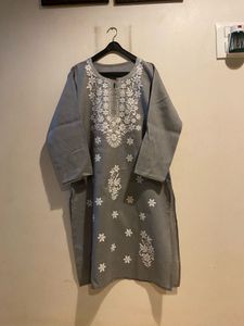 Gray Embroidered Lucknowi Kurti