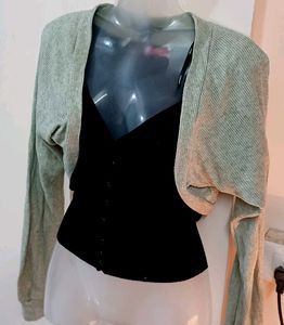 Sage Green Ribbed Bolero Shrug