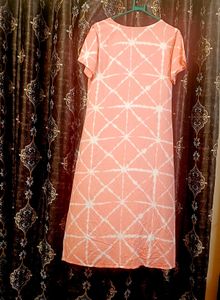 Peach Tie-Dye Casual Dress