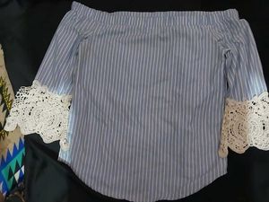 Off Shoulder Blue And White Strip Top Aesthetic