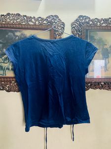 Cute Navy Blue Colour Crop Top With Laces In Front Neck